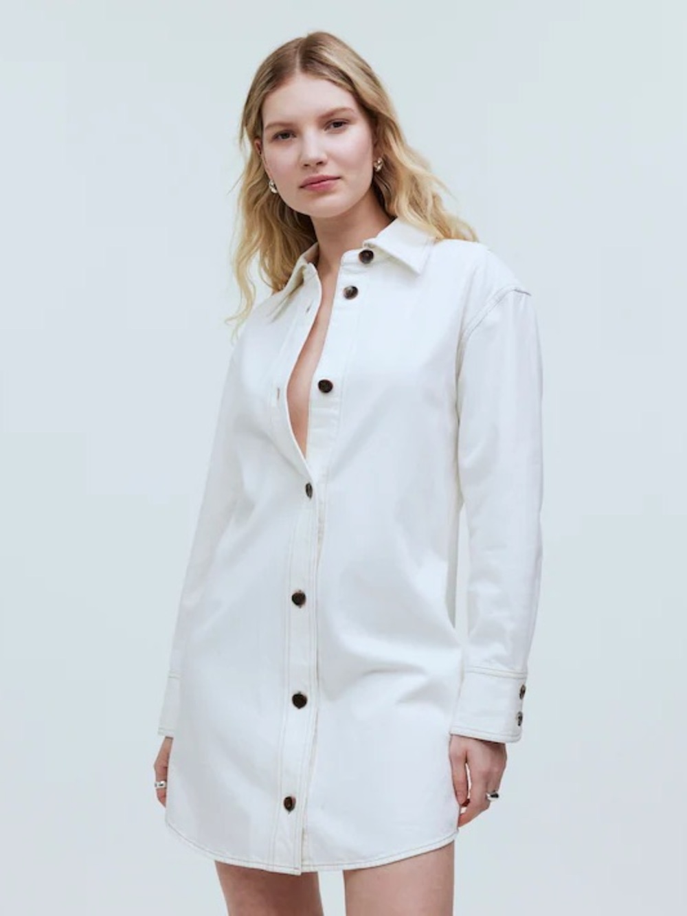 Madewell White Denim Oversized Mini Shirt Dress